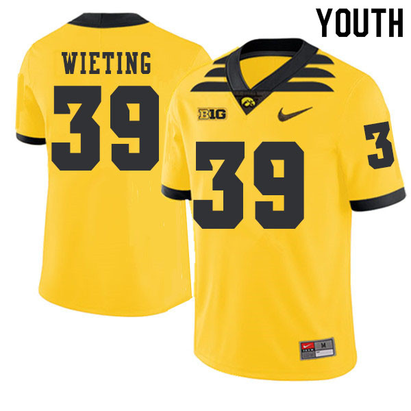2019 Youth #39 Nate Wieting Iowa Hawkeyes College Football Alternate Jerseys Sale-Gold